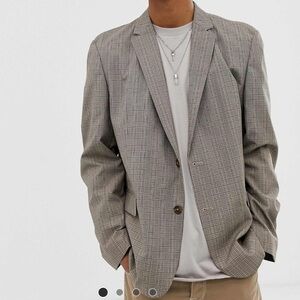 ASOS design casual fit slim blazer in tan check